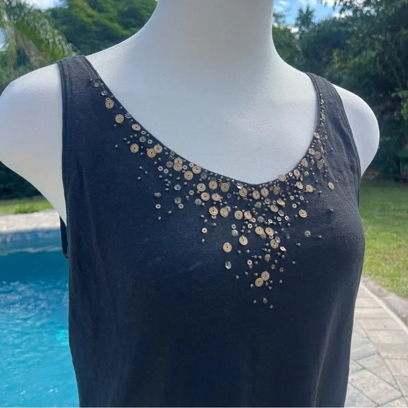 Eileen Fisher Linen Black Tank Top with Gold Accents size medium - Picture 7 of 9